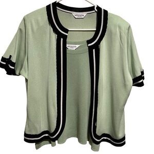 Exclusively Misook- Match Cardigan Sweater Set Santana Knit Black Green, XL